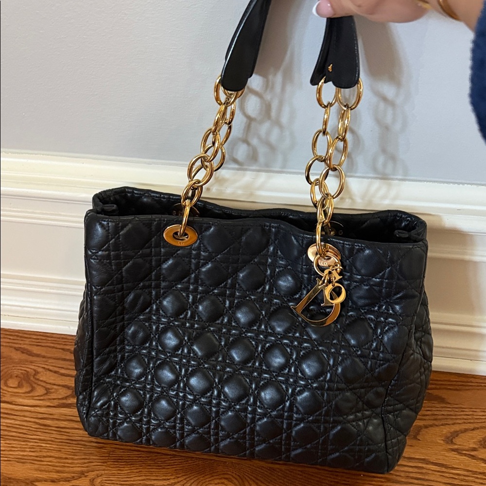 Luxurious Dior Black Quilted Shoulder Bag with Gold Chain